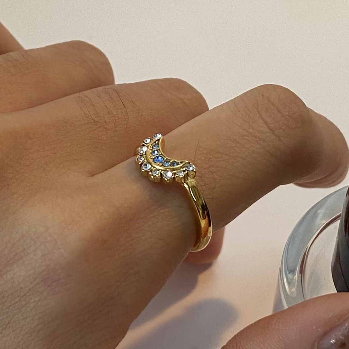 Celestial Sparkling Moon Ring
