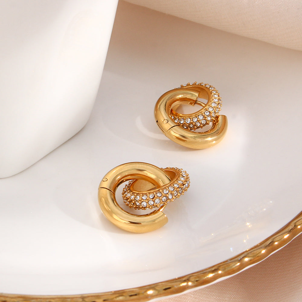 Studded Zircon Interlock Earrings