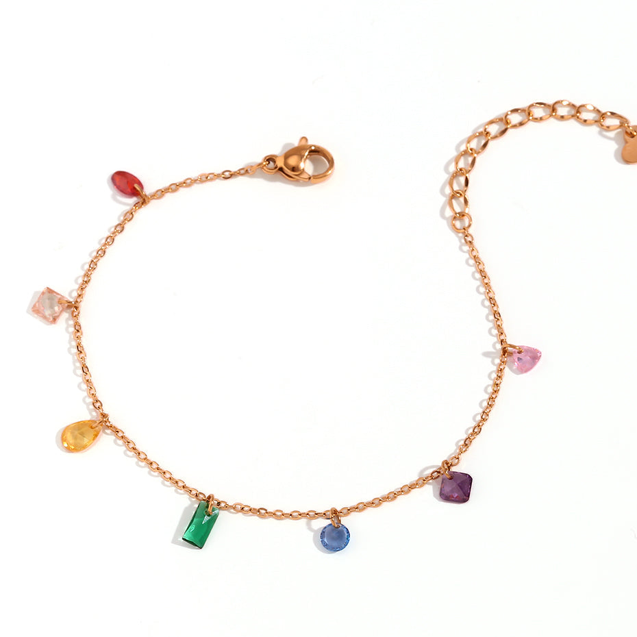 Eternal Rainbow Gemstone Charms Anklet