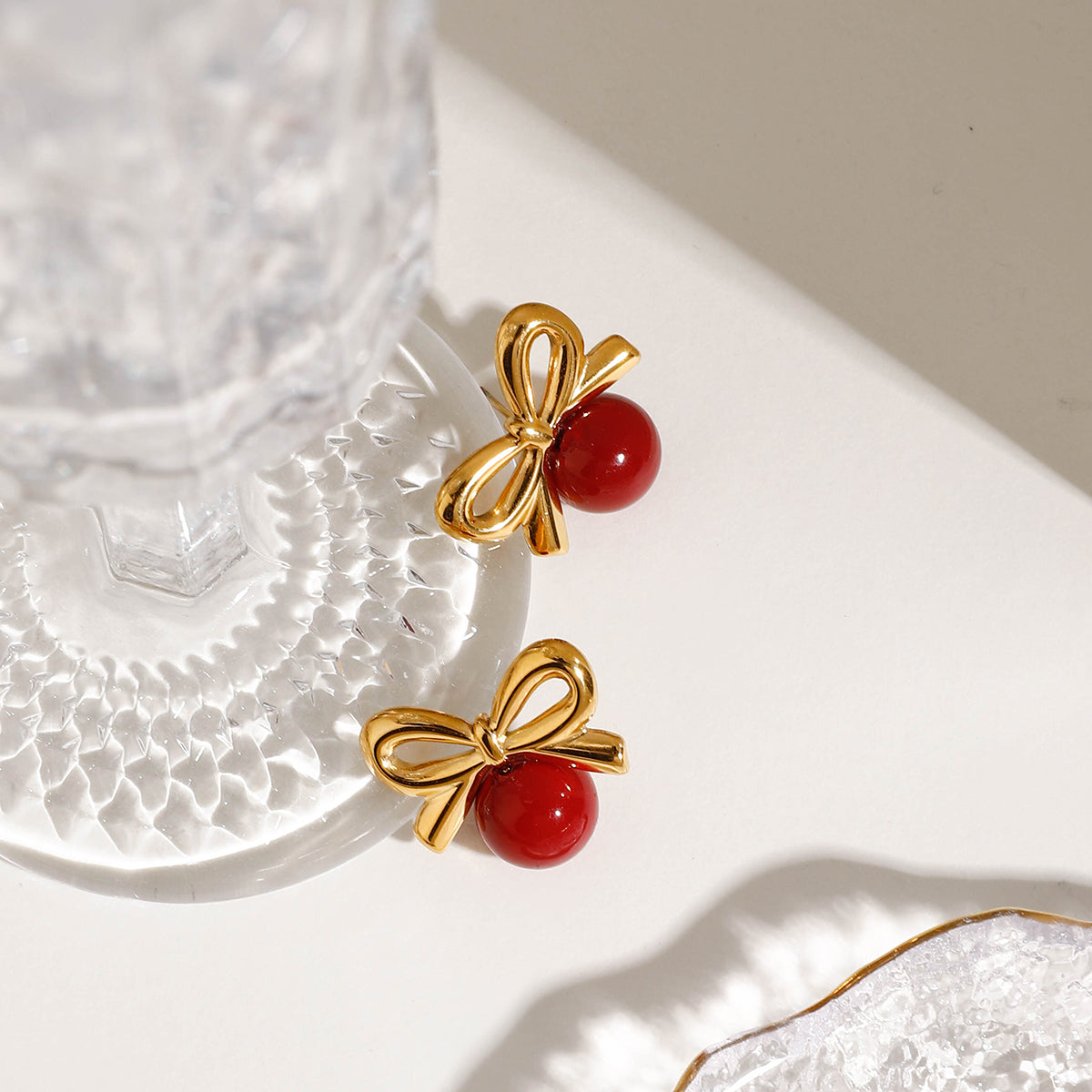 Ruby Bow Earrings