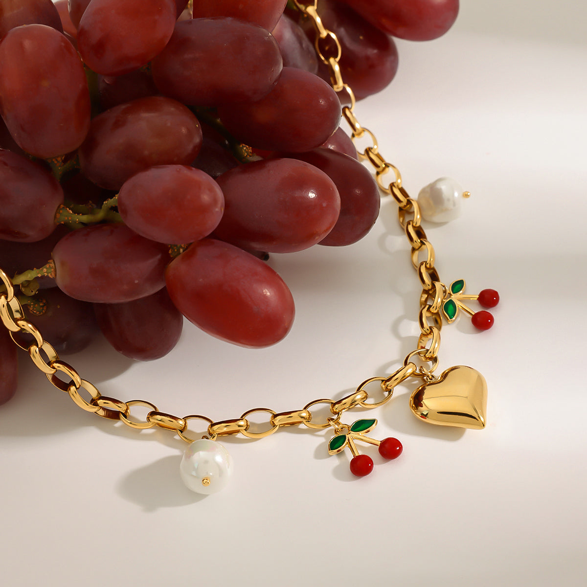 Heart of Pearls & Cherries Necklace