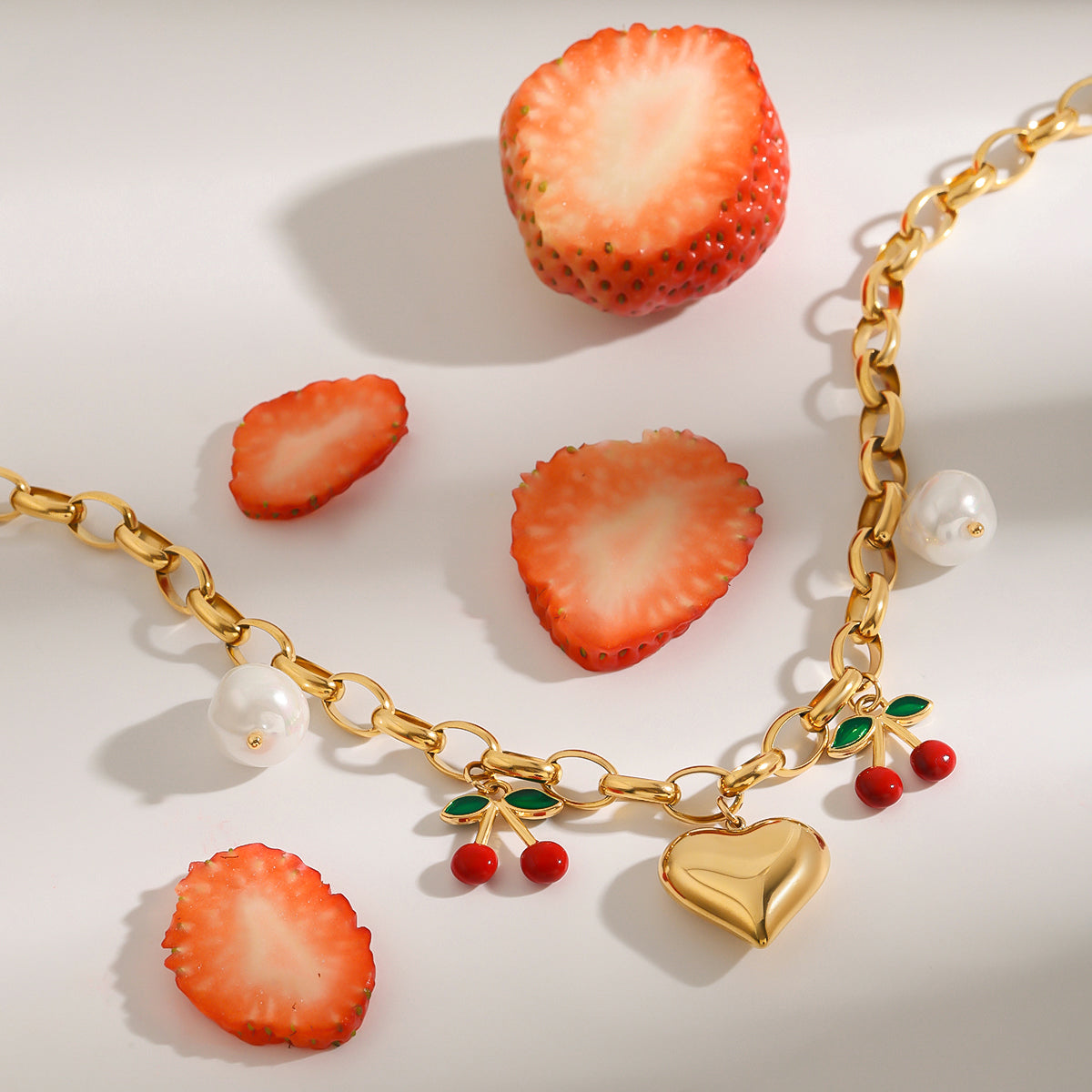 Heart of Pearls & Cherries Necklace