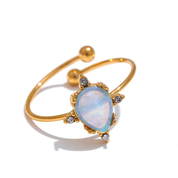 Adjustable Ethereal Opal Teardrop Ring