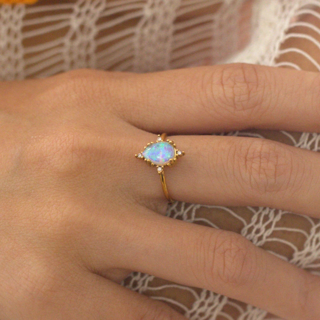 Adjustable Ethereal Opal Teardrop Ring